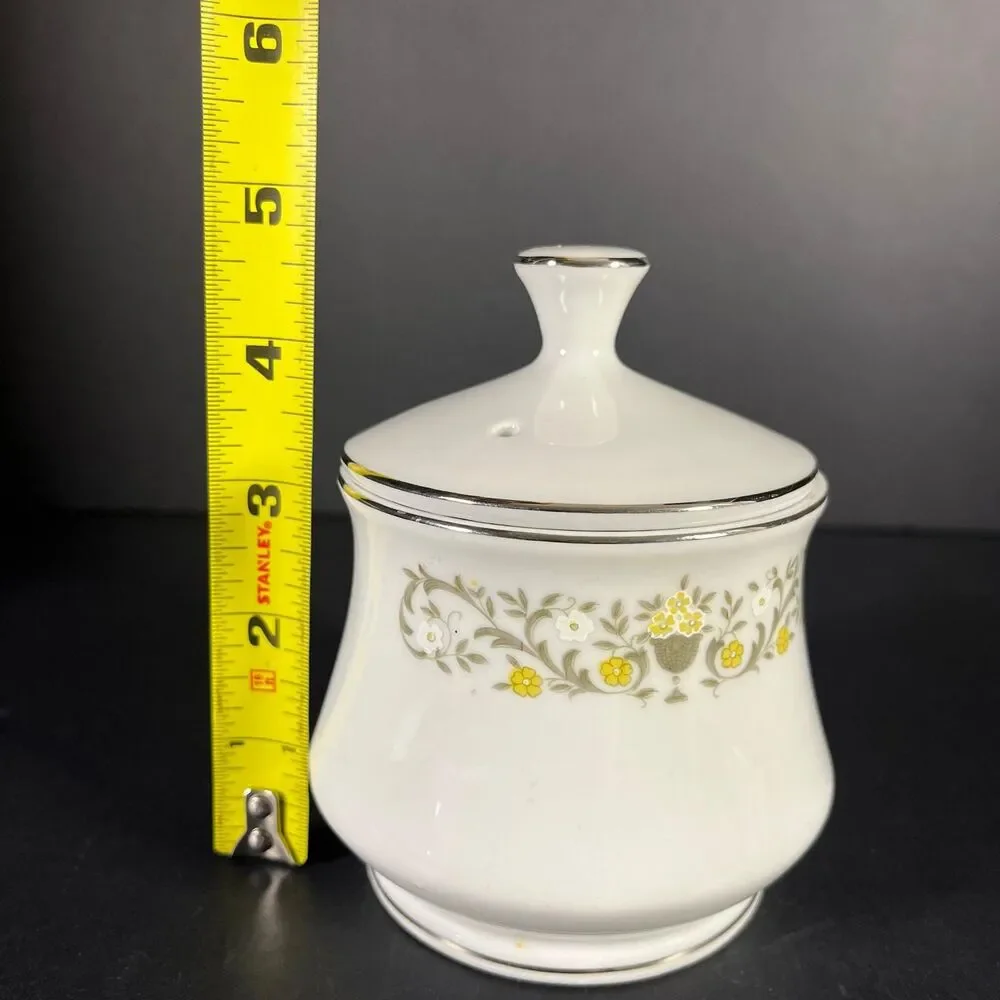 Vintage Sterling Fine China Florentine Sugar Bowl Japan Floral Silver Trim